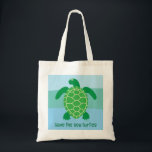 Sea Turtles Tote Bag<br><div class="desc">Save the sea turtles tote bag.  It's a delightful turtle in greens and blues.  You can customise the text,  change it to a name or the name of your beach cottage... .whatever you like.</div>