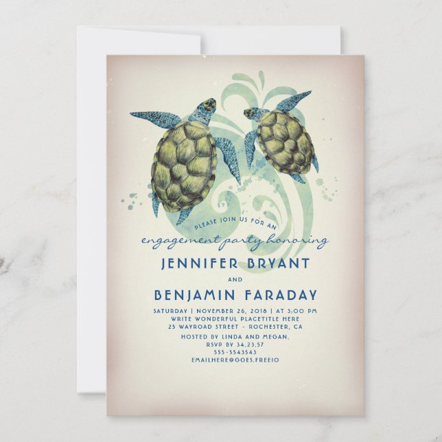 Sea Turtles Tropical Beach Engagement Party Invitation (Front)