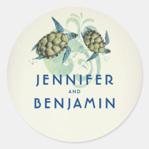 Sea Turtles Tropical Seaside Wedding Classic Round Sticker