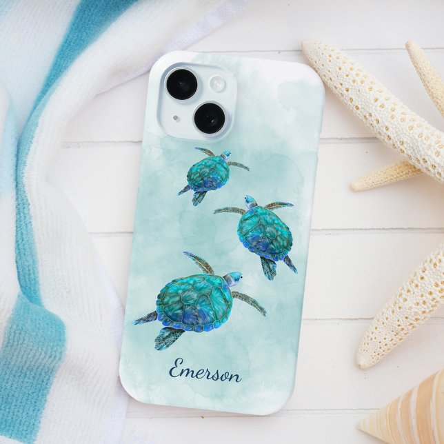 Sea Turtles Watercolor Coastal Name Case-Mate iPhone Case (Creator Uploaded)