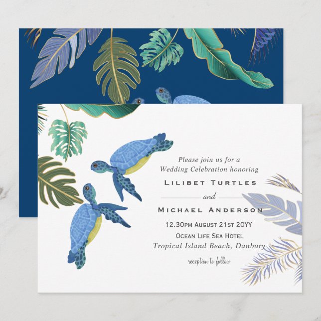 Sea Turtles Wedding Blue Yellow (Front/Back)