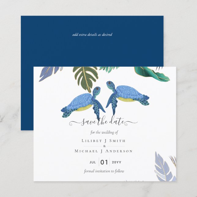 Sea Turtles Wedding Blue Yellow (Front/Back)