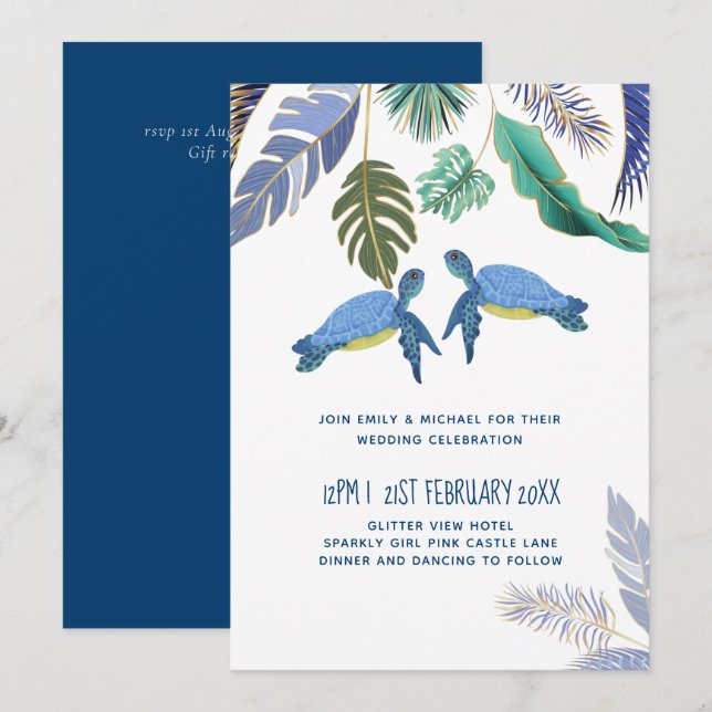 Sea Turtles Wedding Blue Yellow (Front/Back)
