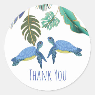 Sea Turtles Wedding Blue Yellow Classic Round Sticker