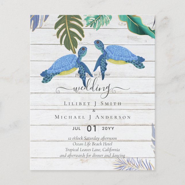 Sea Turtles Wedding Blue Yellow Flyer (Front)