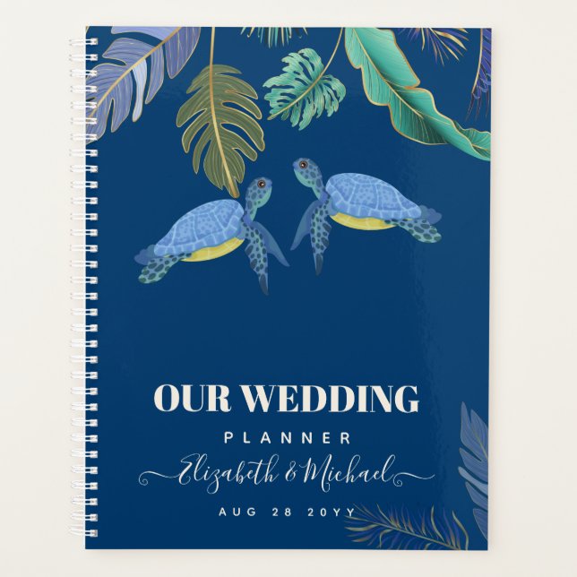 Sea Turtles Wedding Blue Yellow Planner (Front)