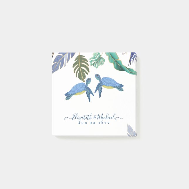Sea Turtles Wedding Blue Yellow Post-it Notes (Front)