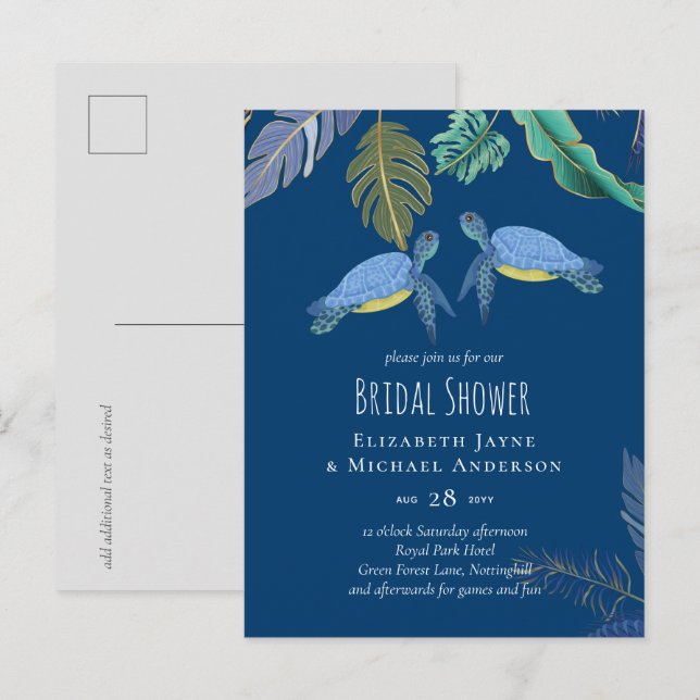 Sea Turtles Wedding Blue Yellow Postcard (Front/Back)