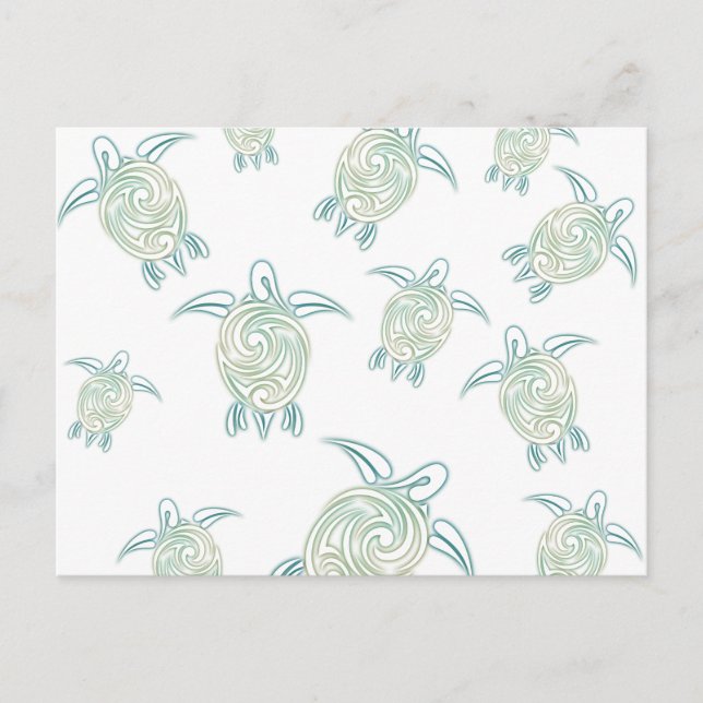 Sea Turtles White Green Pattern Postcard (Front)