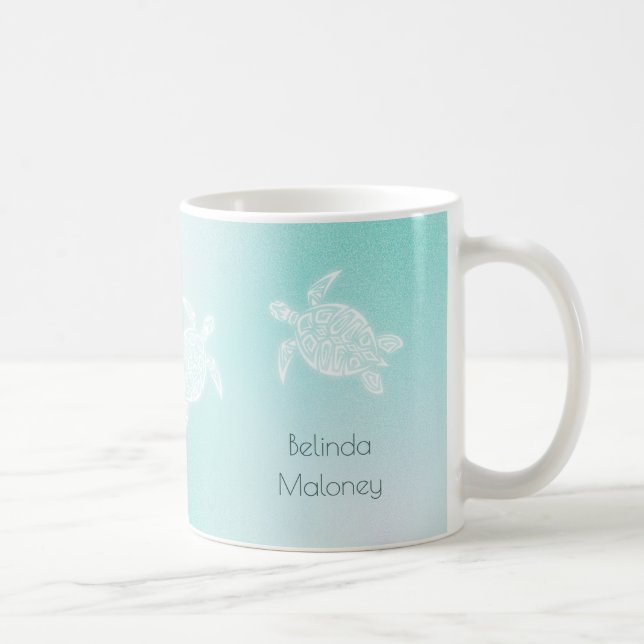 Sea Turtles White Turquoise Personalise Coffee Mug (Right)