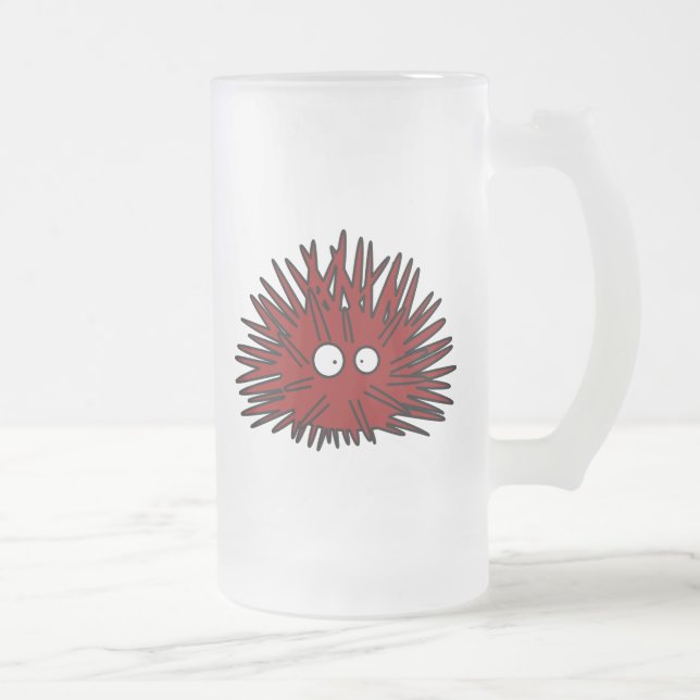 Sea Urchin Uni Spiny Red Hedgehog Ocean Frosted Glass Beer Mug (Right)