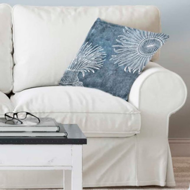 Sea Urchin Watercolor Ocean Navy Blue White Cushion (Creator Uploaded)
