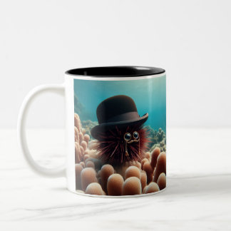 Sea urchin with hat and bi-monocles Two-Tone coffee mug