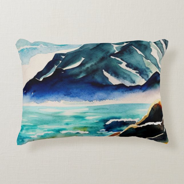 Sea view watercolor decorative cushion (Front)