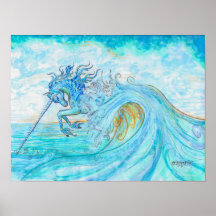 Sea Water Ocean Unicorn Leaping Long Horn