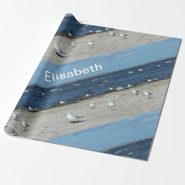 sea, water, seagull, bird, travel, blue, sky, wrap wrapping paper (Unrolled)