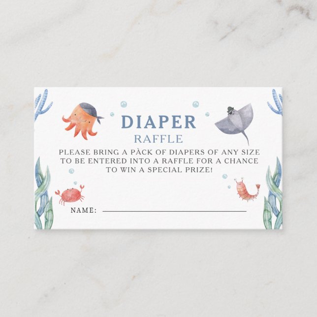 Sea Watercolor Baby Shower Diaper Raffle  Enclosure Card (Front)