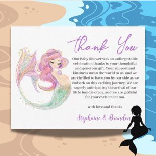 Sea Watercolor Mermaid Party Baby Shower  Thank You Card