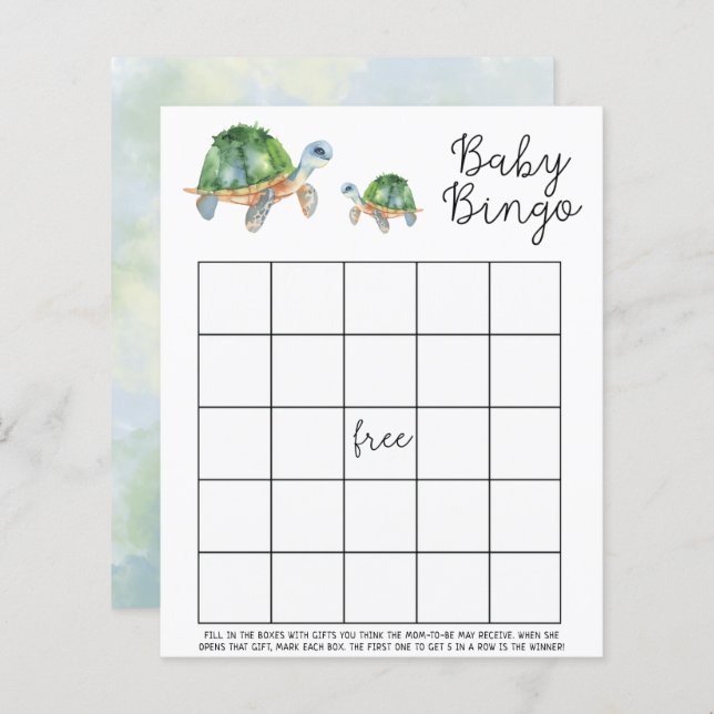 Sea Watercolor Turtles - Baby shower bingo game (Front/Back)