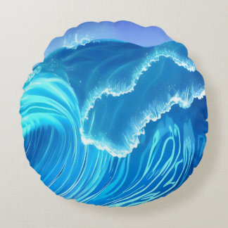 Sea wave design - Flowing Wave Round Cushion