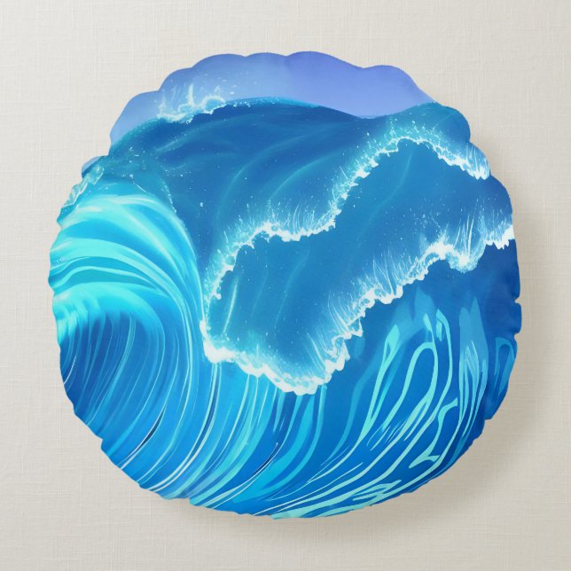 Sea wave design - Flowing Wave  Round Cushion (Front)