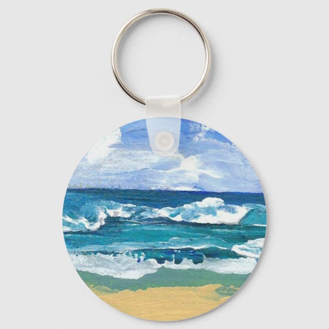 Sea Waves at Play - CricketDiane Ocean Art Key Ring (Front)