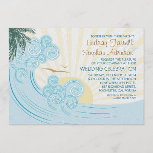 Sea waves beach wedding invitations