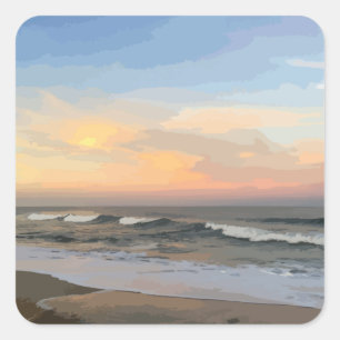 Sea Waves Crashing on Shore during Sunset Square Sticker