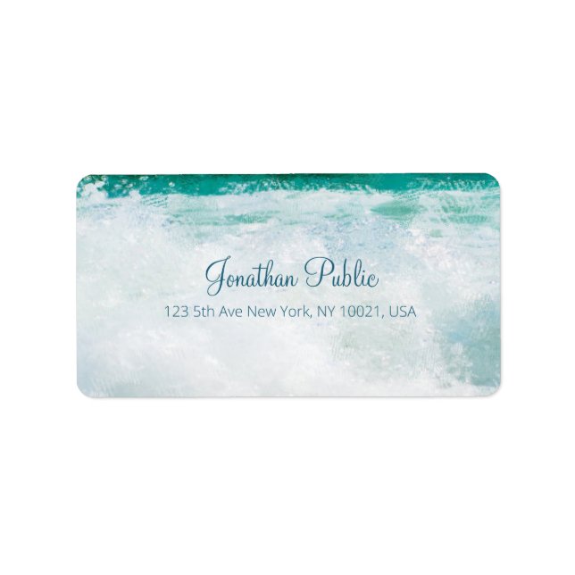 Sea Waves Hand Script Text Elegant Modern Address Label (Front)