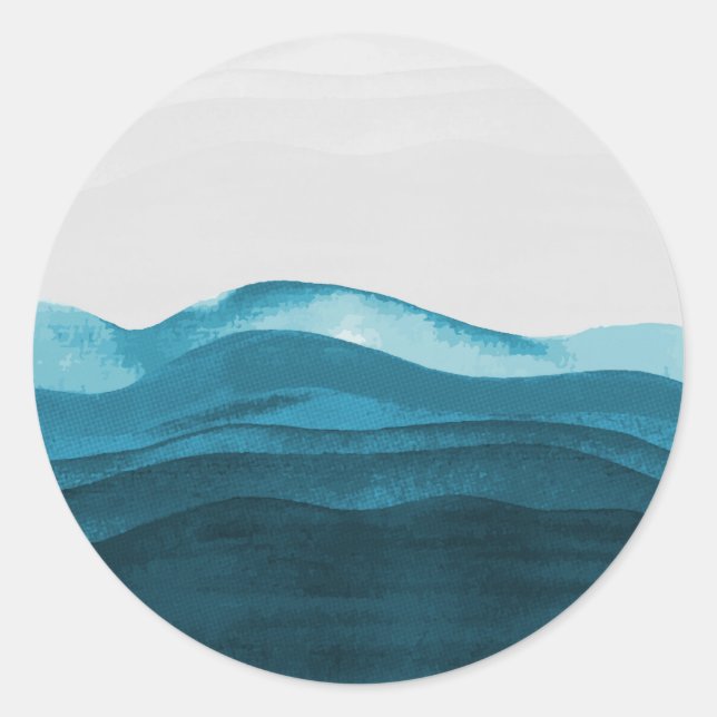 Sea waves paint classic round sticker (Front)