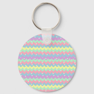 Sea Waves Pastel Colour Rainbow Silver Stars Girly Key Ring