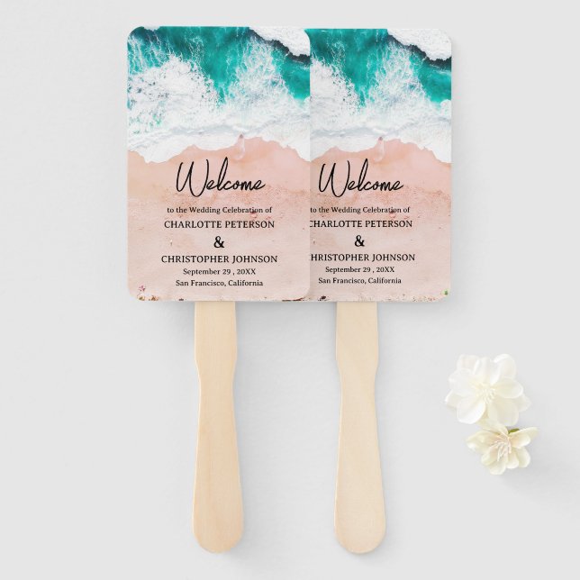 Sea Waves & Sand Beach Wedding  Hand Fan (Front and Back)