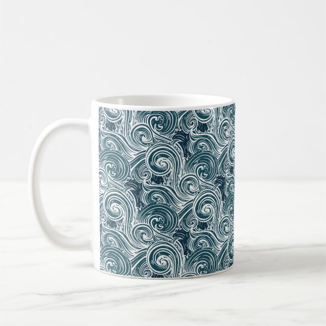Sea waves seamless pattern coffee mug (Left)