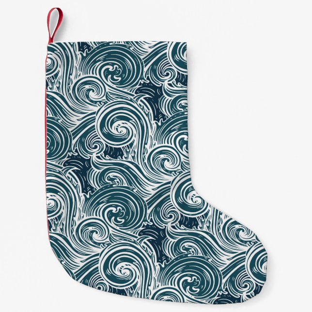 Sea waves seamless pattern small christmas stocking (Front)