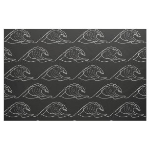 Sea Waves White Contour Surfing Artistic Summer Fabric