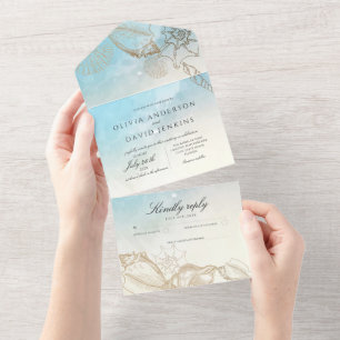 Sea Wedding Summer Blue Ocean Beach Wedding All In One Invitation