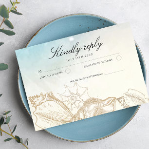 Sea Wedding  Summer Blue Ocean Beach Wedding  RSVP Card