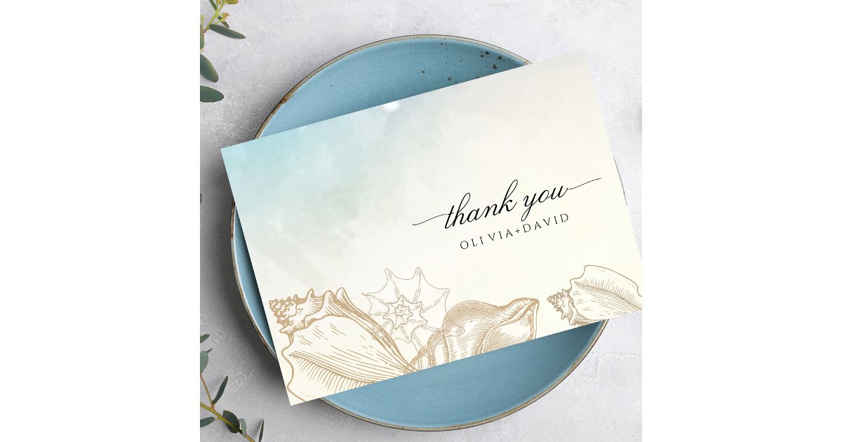 Sea Wedding Summer Blue Ocean Beach Wedding Thank You Card | Zazzle