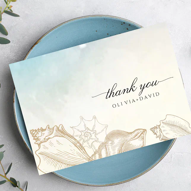 Sea Wedding Summer Blue Ocean Beach Wedding Thank You Card | Zazzle