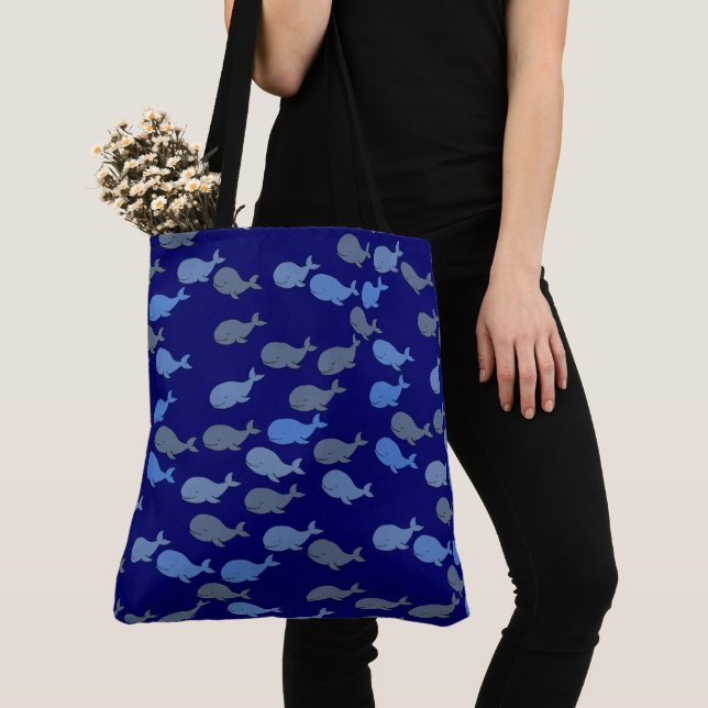 Sea Whales Blue Tote Bag (Close Up)