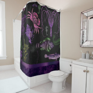 Sea Witch Chic Purple and Black Gothic Ocean Shower Curtain