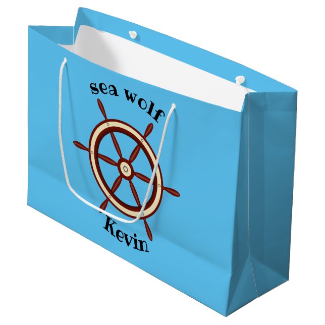 "SEA WOLF" ,steering wheel, personalised Large Gift Bag (Front Angled)