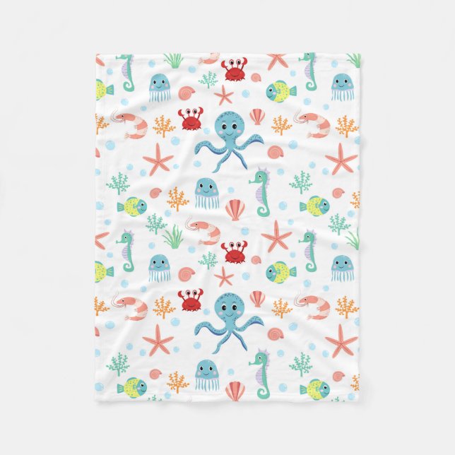 Sea World pattern Fleece Blanket (Front)