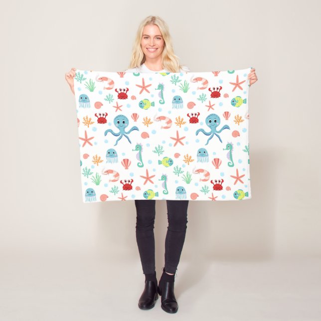 Sea World pattern Fleece Blanket (In Situ)