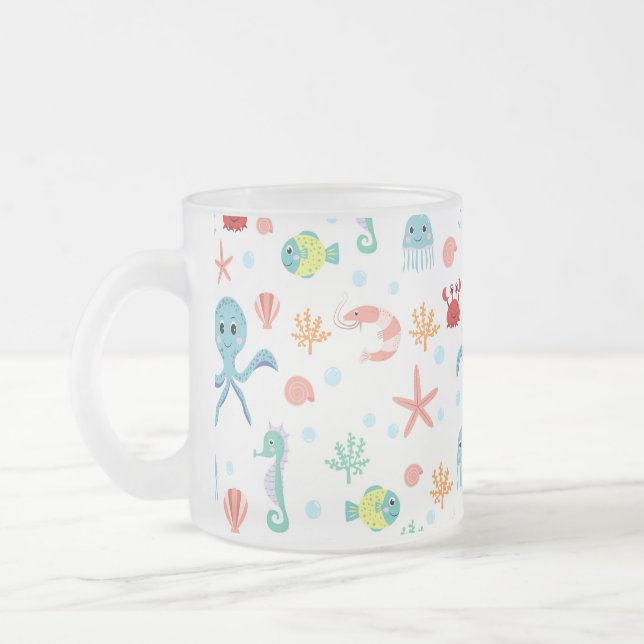 Sea World pattern Frosted Glass Coffee Mug (Left)