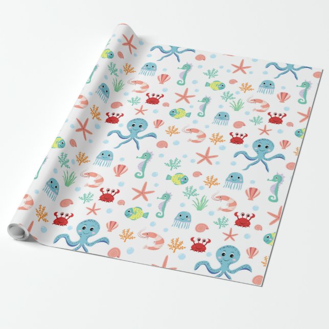 Sea World pattern Wrapping Paper (Unrolled)
