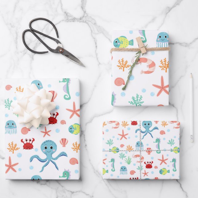 Sea World pattern Wrapping Paper Sheet (Front)