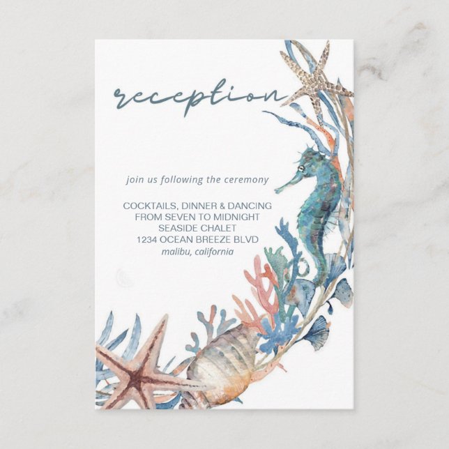 Sea Wreath | Beach Wedding Reception Enclosure Card (Front)