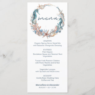 Sea Wreath Tropical Beach Watercolor Wedding Menu