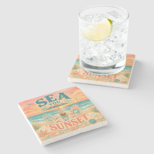 Sea You At Sunset Stone Coaster